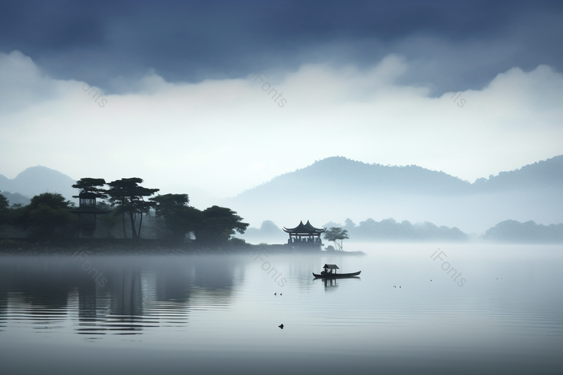 孤舟蓑笠翁意境班的水墨江南画卷,高清,摄影图,摄影图片,图片大全,摄影图免费下载